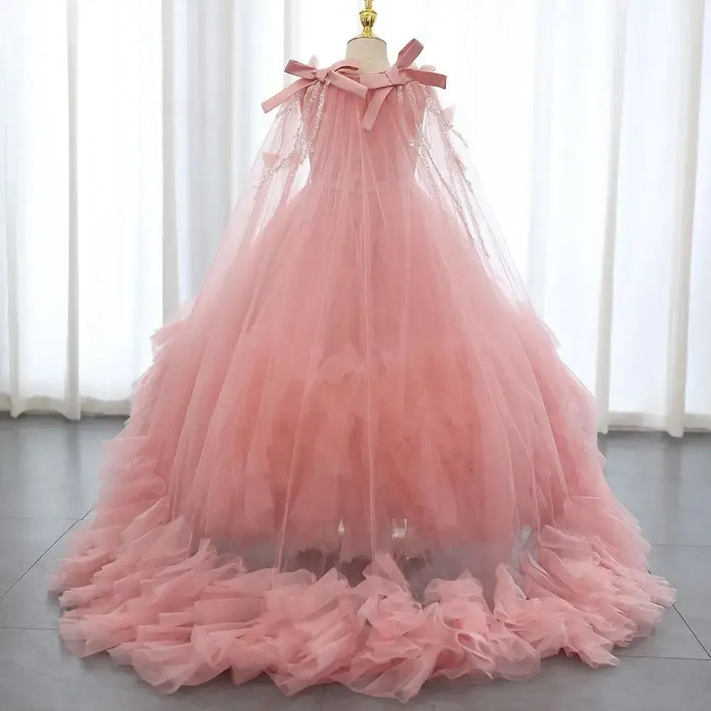 Jill Wish White Flower Girl Dress Beading Pearls with Cape Princess Kids J070