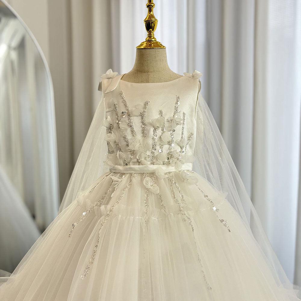 Jill Wish White Flower Girl Dress Beading Pearls with Cape Princess Kids J070