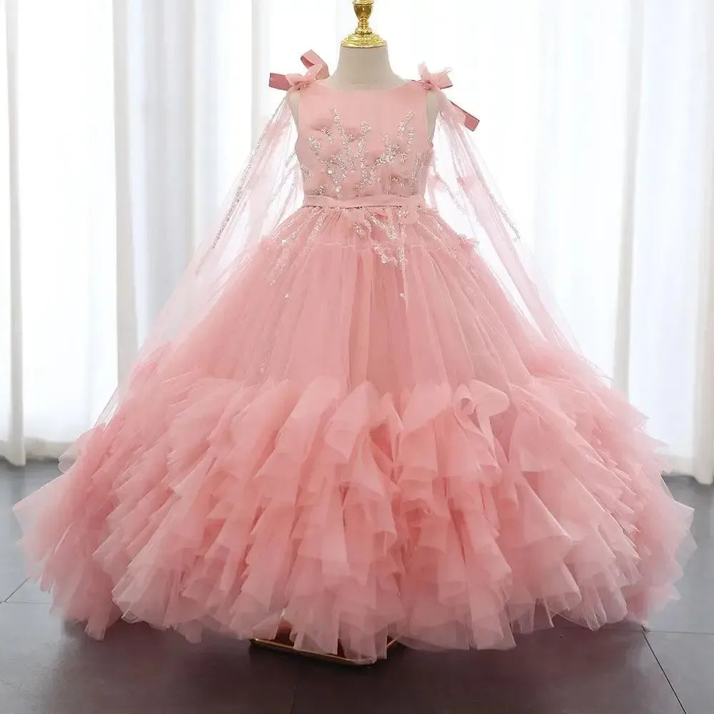 Jill Wish White Flower Girl Dress Beading Pearls with Cape Princess Kids J070
