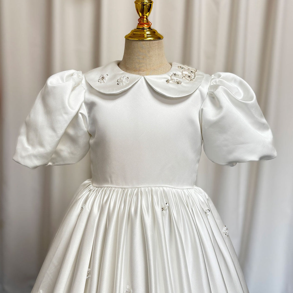 Jill Wish White Satin Girl Dress Ankle Length for Birthday Wedding Party J171