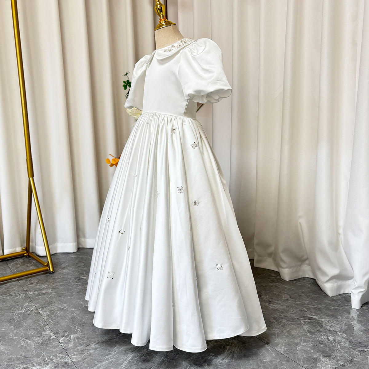 Jill Wish White Satin Girl Dress Ankle Length for Birthday Wedding Party J171