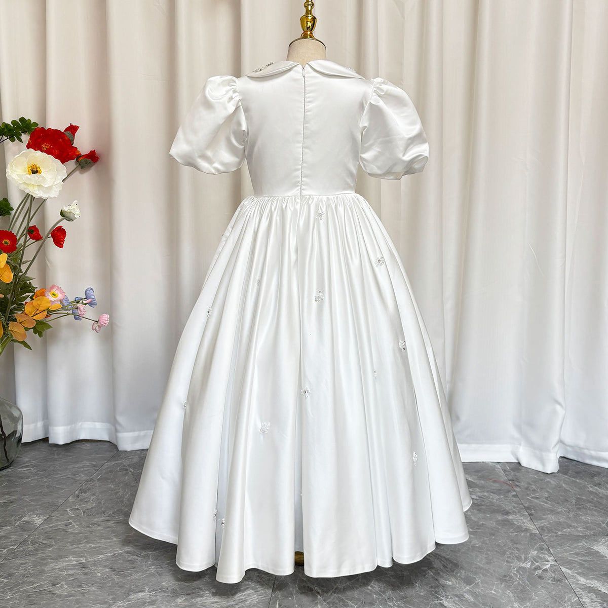 Jill Wish White Satin Girl Dress Ankle Length for Birthday Wedding Party J171