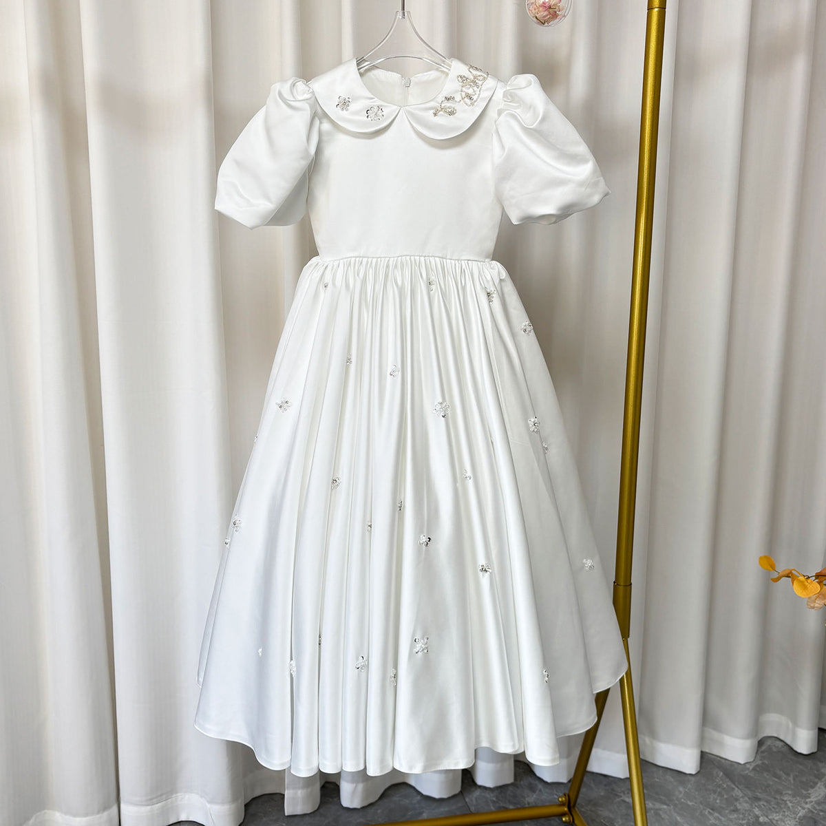 Jill Wish White Satin Girl Dress Ankle Length for Birthday Wedding Party J171