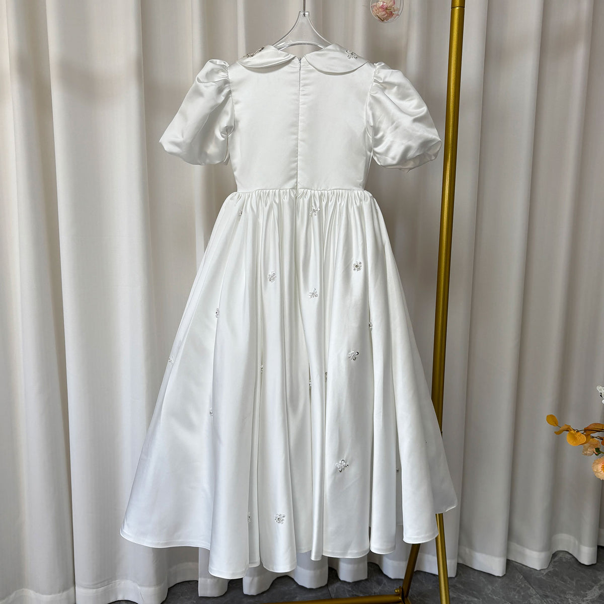 Jill Wish White Satin Girl Dress Ankle Length for Birthday Wedding Party J171
