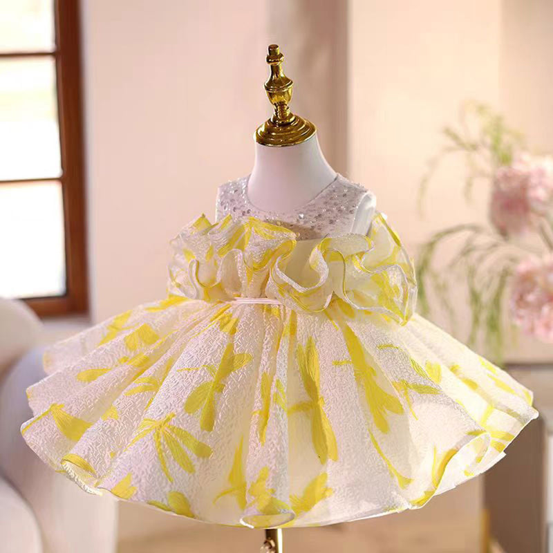 Jill Yellow Flower Girl Dress Princess Kids 1st Birthday Ball Gown J484