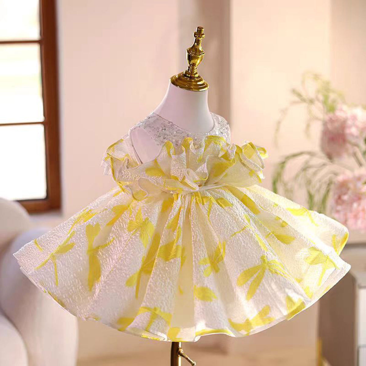 Jill Yellow Flower Girl Dress Princess Kids 1st Birthday Ball Gown J484