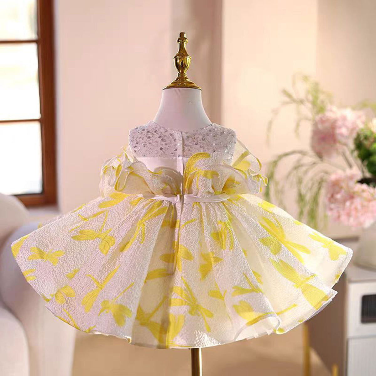 Jill Yellow Flower Girl Dress Princess Kids 1st Birthday Ball Gown J484
