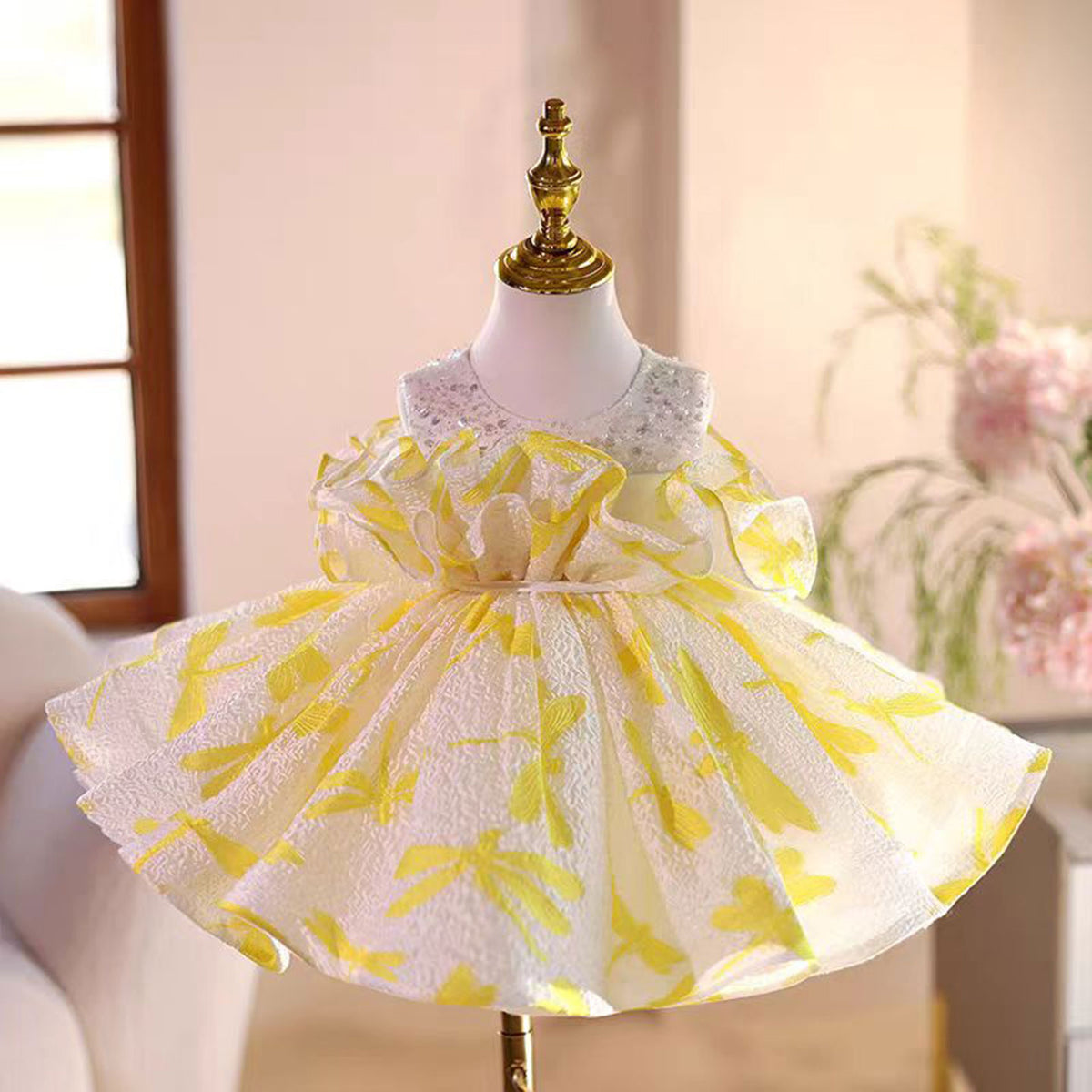 Jill Yellow Flower Girl Dress Princess Kids 1st Birthday Ball Gown J484
