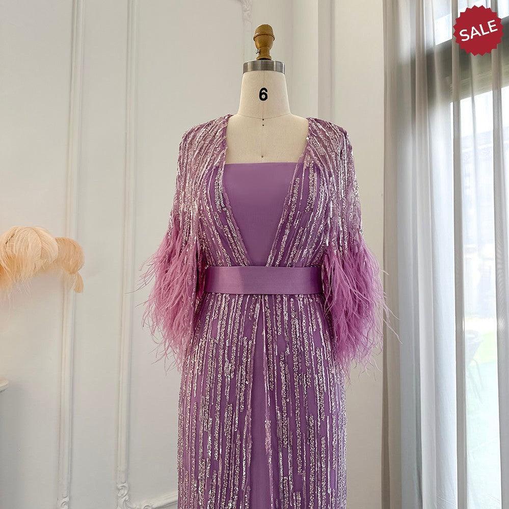 Light Yellow Luxury Dubai Feathers Evening Dresses for Women Wedding Party Arabic SS430