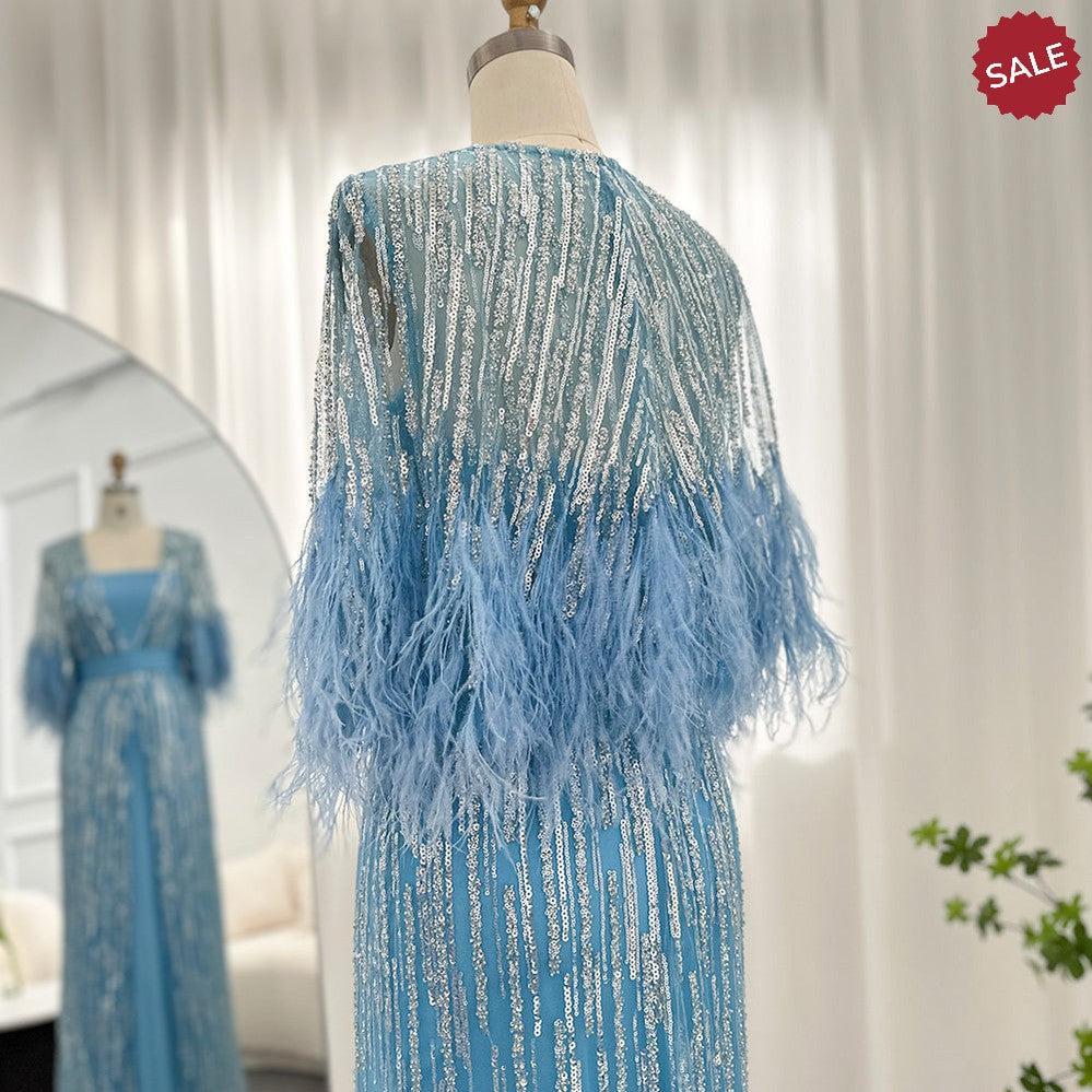 Light Yellow Luxury Dubai Feathers Evening Dresses for Women Wedding Party Arabic SS430