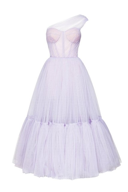 Lilac Tulle One Shoulder Short Evening Dress Ruffled Tea Length Pink Cocktail Party Dresses