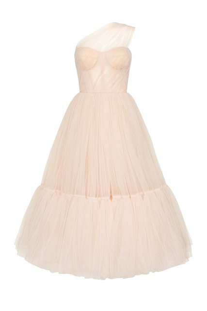 Lilac Tulle One Shoulder Short Evening Dress Ruffled Tea Length Pink Cocktail Party Dresses