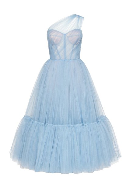 Lilac Tulle One Shoulder Short Evening Dress Ruffled Tea Length Pink Cocktail Party Dresses