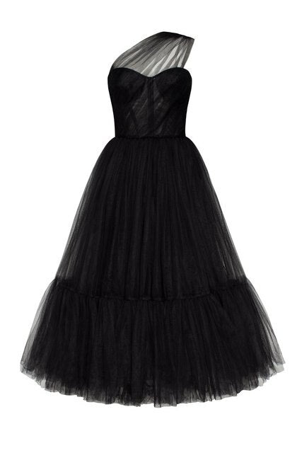 Lilac Tulle One Shoulder Short Evening Dress Ruffled Tea Length Pink Cocktail Party Dresses