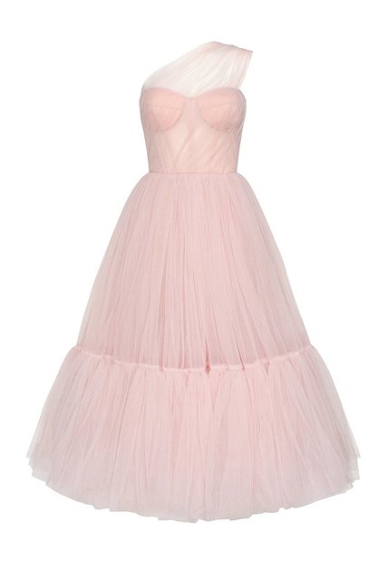 Lilac Tulle One Shoulder Short Evening Dress Ruffled Tea Length Pink Cocktail Party Dresses