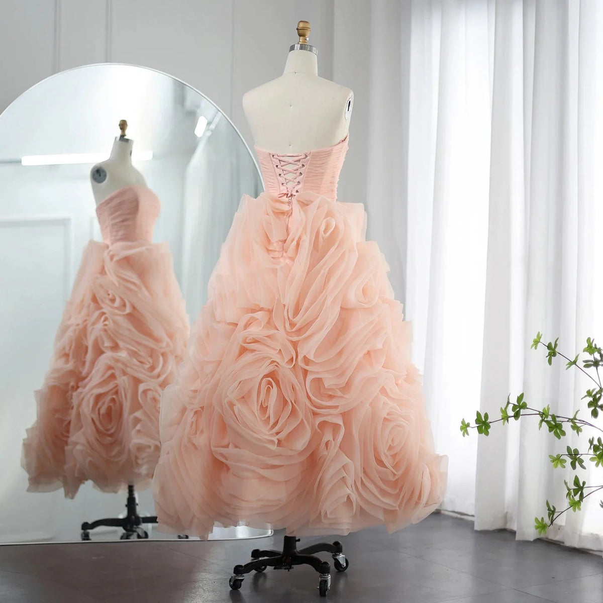 Luxury 3D Rose Flower Pink Short Evening Dresses SS343