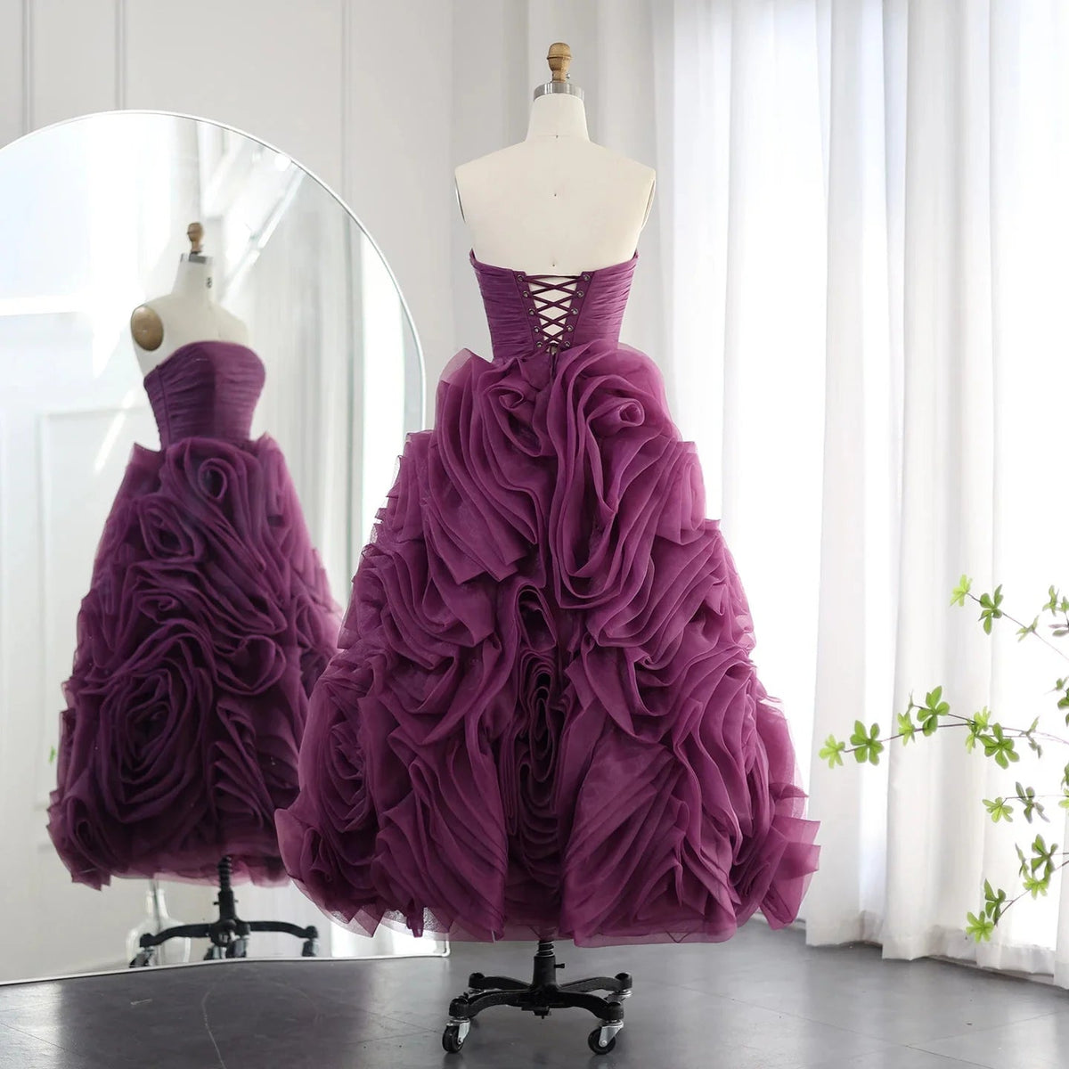 Luxury 3D Rose Flower Pink Short Evening Dresses SS343