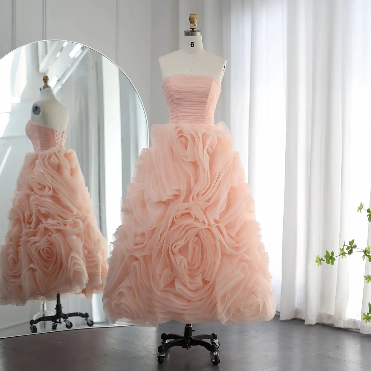 Luxury 3D Rose Flower Pink Short Evening Dresses SS343