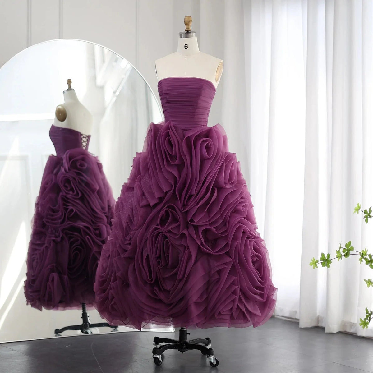 Luxury 3D Rose Flower Pink Short Evening Dresses SS343