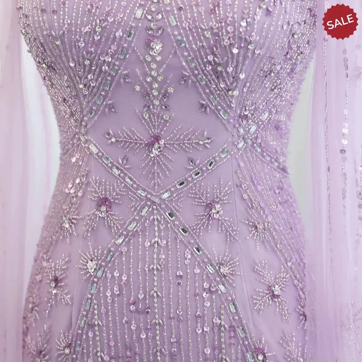 Luxury Aqua Lilac Mermaid Evening Dress with Cape Sleeves Criss Cross SS391