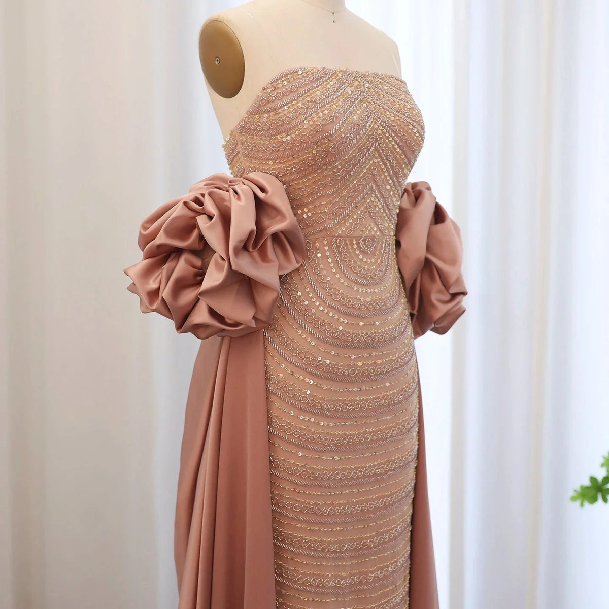 Luxury Arabic Dusty Rose Evening Dresses with Cape Dubai Elegant Strapless Midi Women Wedding Party Gowns 2024 SS492