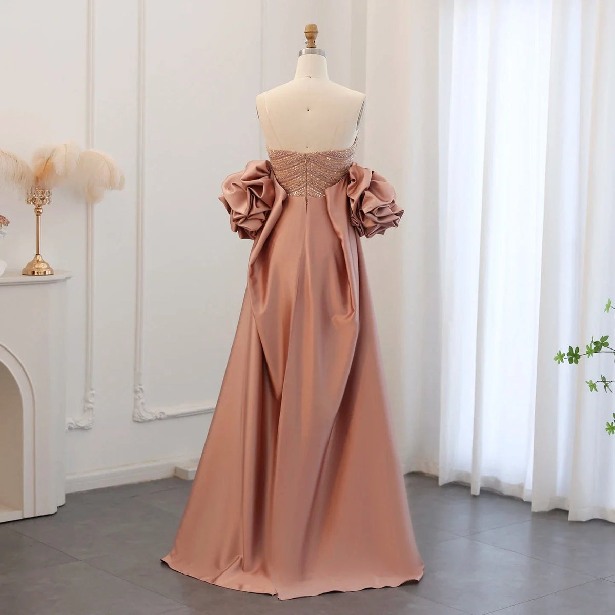Luxury Arabic Dusty Rose Evening Dresses with Cape Dubai Elegant Strapless Midi Women Wedding Party Gowns 2024 SS492