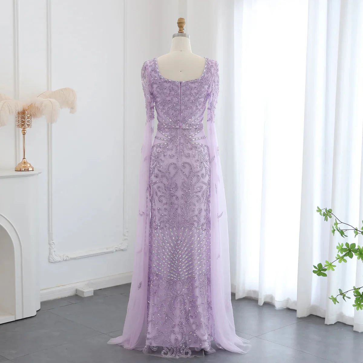 Luxury Arabic Turquoise Evening Dress with Cape Sleeves Elegant Sqaure Neck Dubai Women Wedding Party Gowns SS469