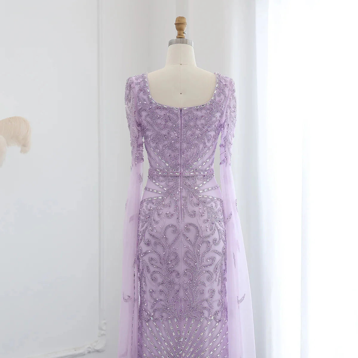 Luxury Arabic Turquoise Evening Dress with Cape Sleeves Elegant Sqaure Neck Dubai Women Wedding Party Gowns SS469