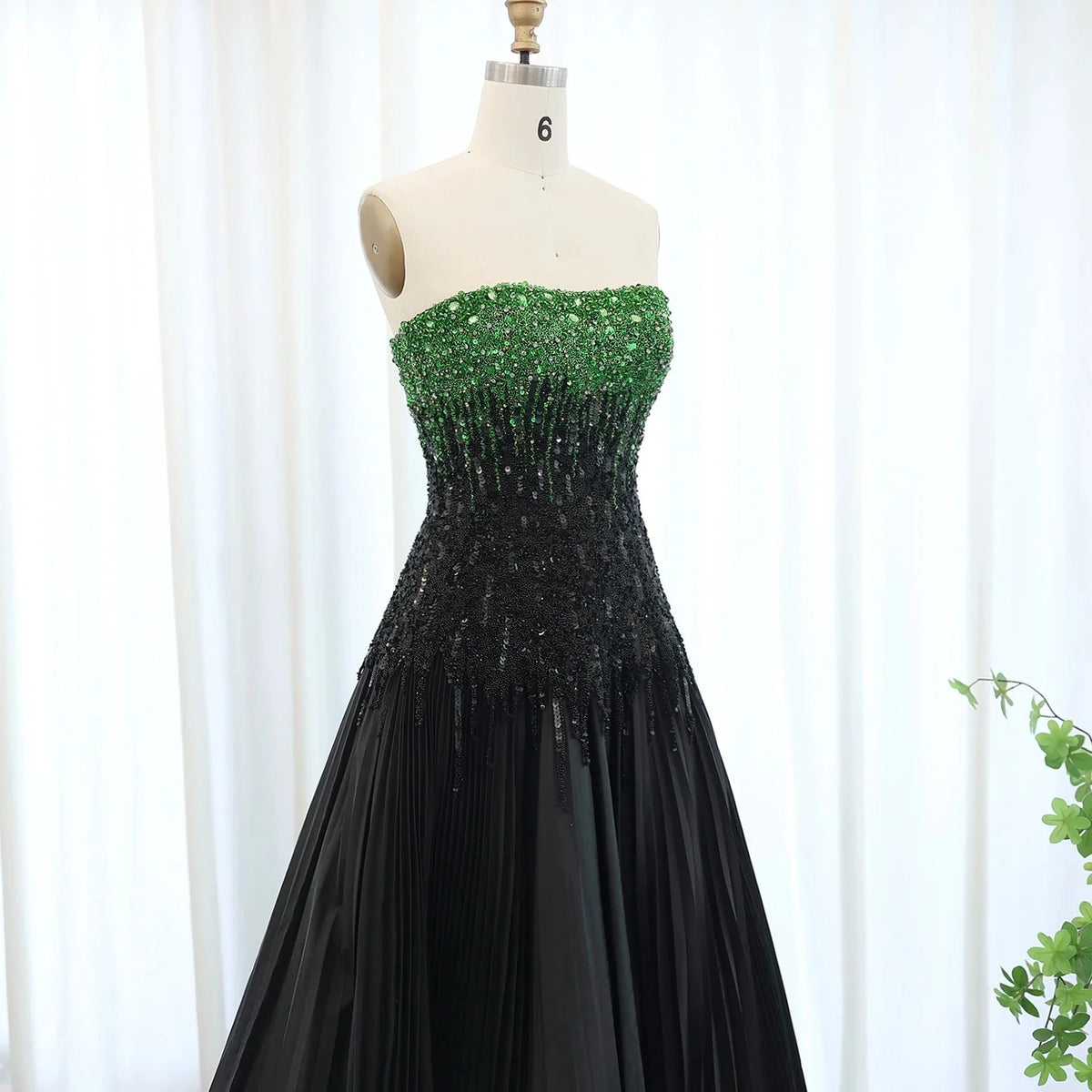 Luxury Beaded Black Green Strapless Dubai Evening Dress for Women Wedding 2024 Elegant Midi Formal Party Gowns SS224