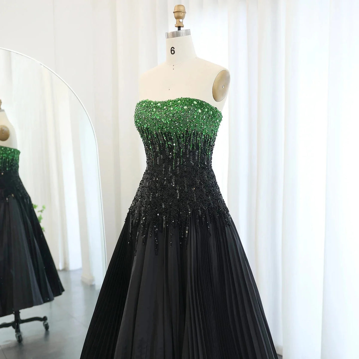 Luxury Beaded Black Green Strapless Dubai Evening Dress for Women Wedding 2024 Elegant Midi Formal Party Gowns SS224