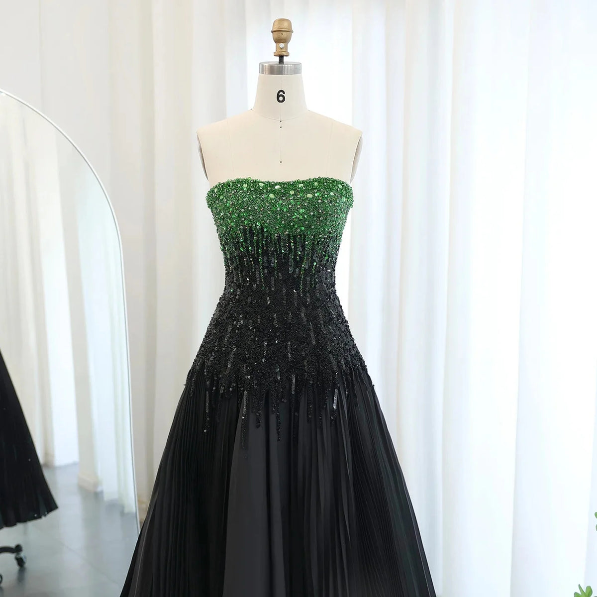 Luxury Beaded Black Green Strapless Dubai Evening Dress for Women Wedding 2024 Elegant Midi Formal Party Gowns SS224