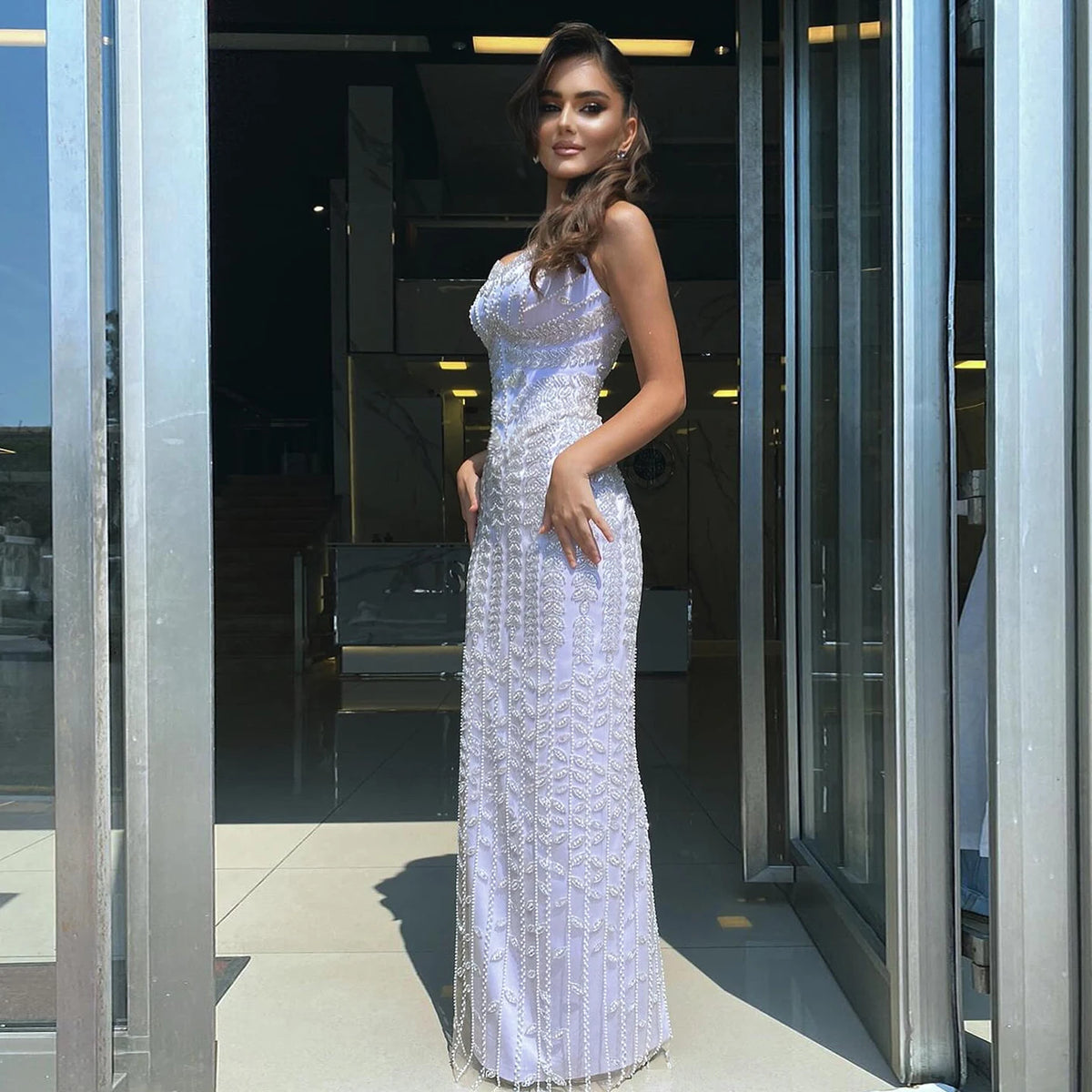 Luxury Beaded Blue Mermaid Evening Dress SS124