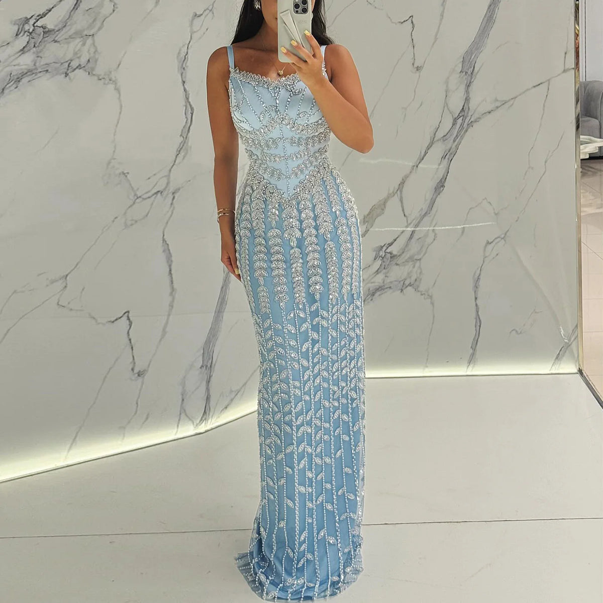 Luxury Beaded Blue Mermaid Evening Dress SS124