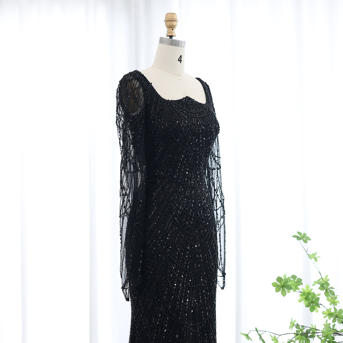 Luxury Beaded Champagne Long Sleeves Mermaid Evening Dress SS114