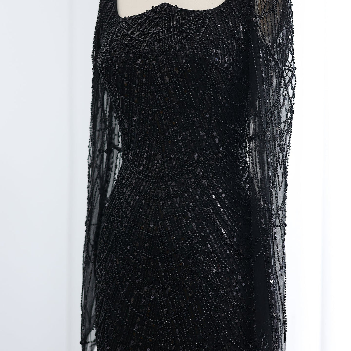 Luxury Beaded Champagne Long Sleeves Mermaid Evening Dress SS114