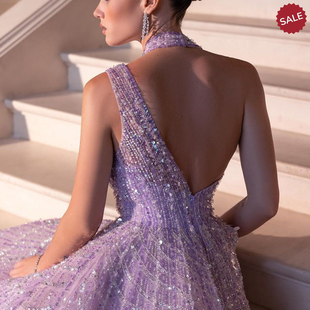 Luxury Beaded Dubai Lilac Evening Dresses for Women Wedding Party 2023 Elegant Long Arabic Prom Formal Gowns SS329