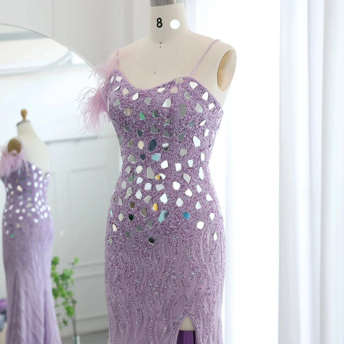 Luxury Beaded Feather Mermaid Silver Nude Evening Dress for Women Wedding Party Elegant Dubai Formal Prom Gown SS165