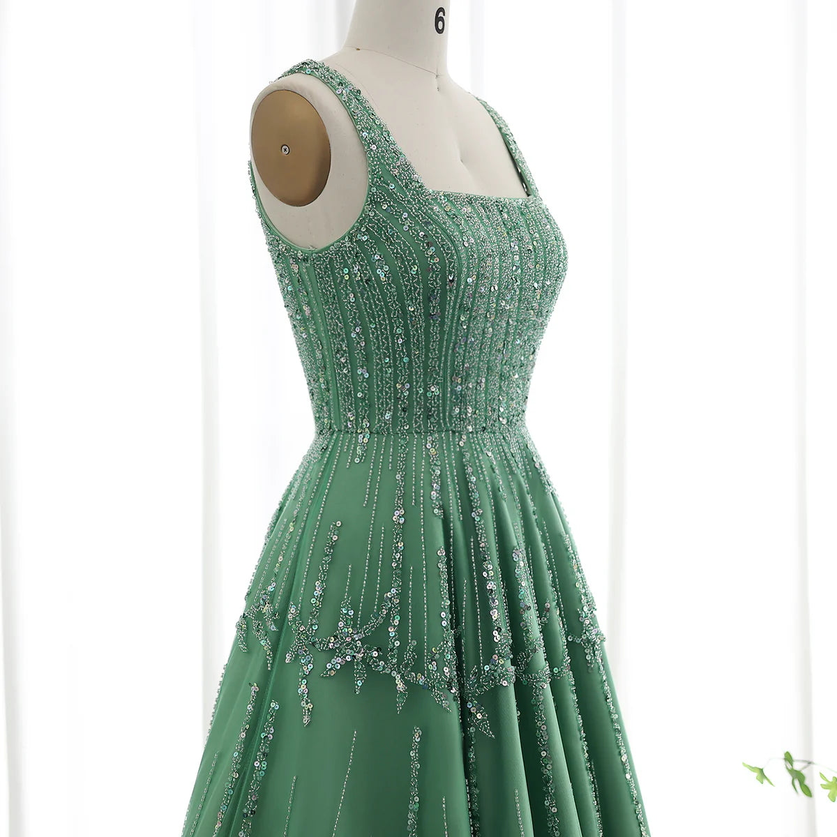 Luxury Beaded Green Spaghetti Evening Dresses SS225