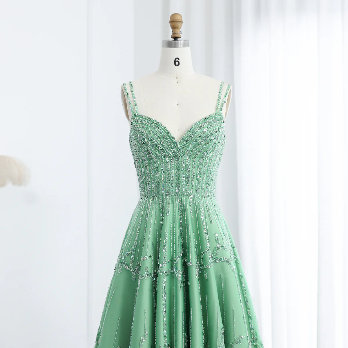 Luxury Beaded Green Spaghetti Evening Dresses SS225