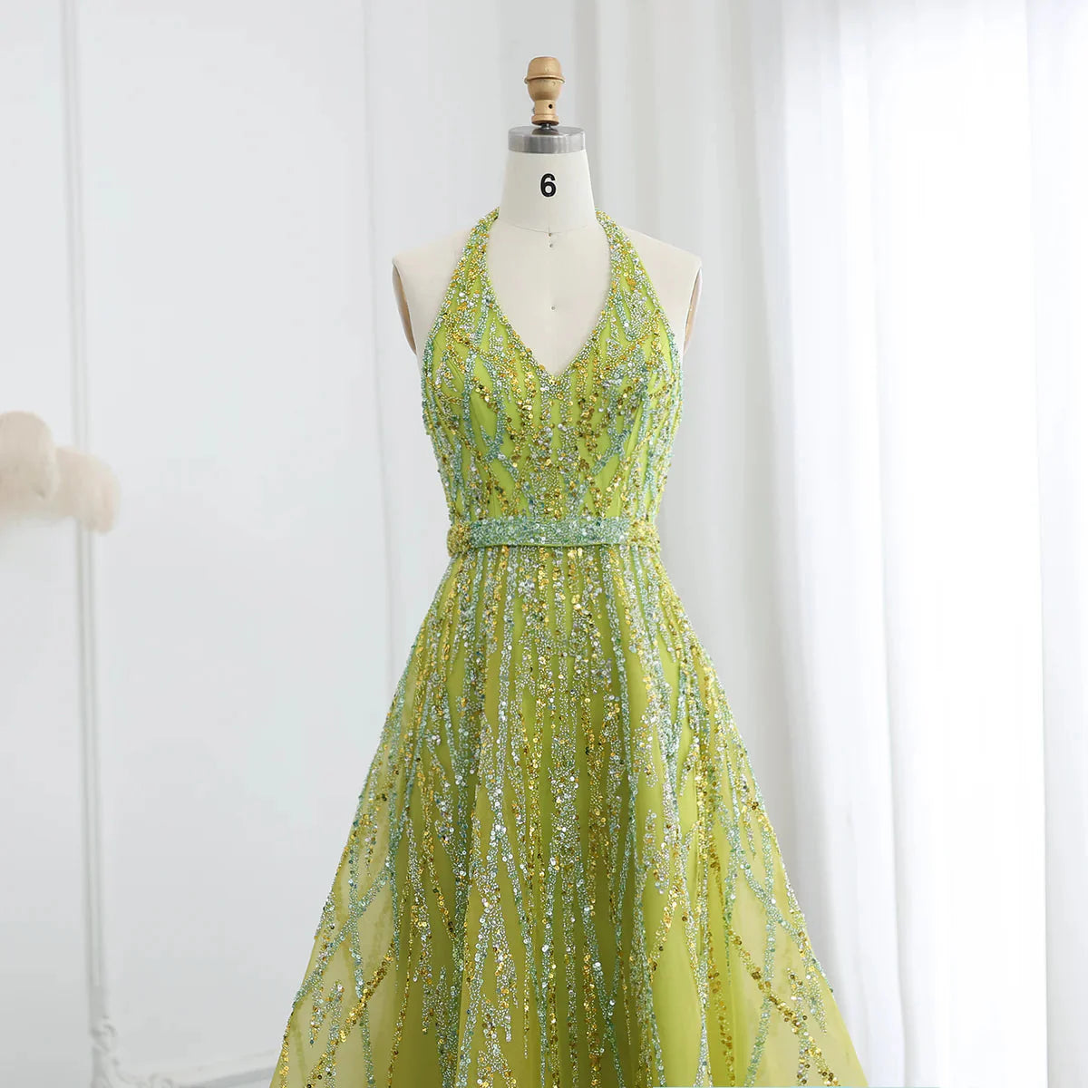 Luxury Beaded Lemon Green Halter High Low Evening Dresses SS472