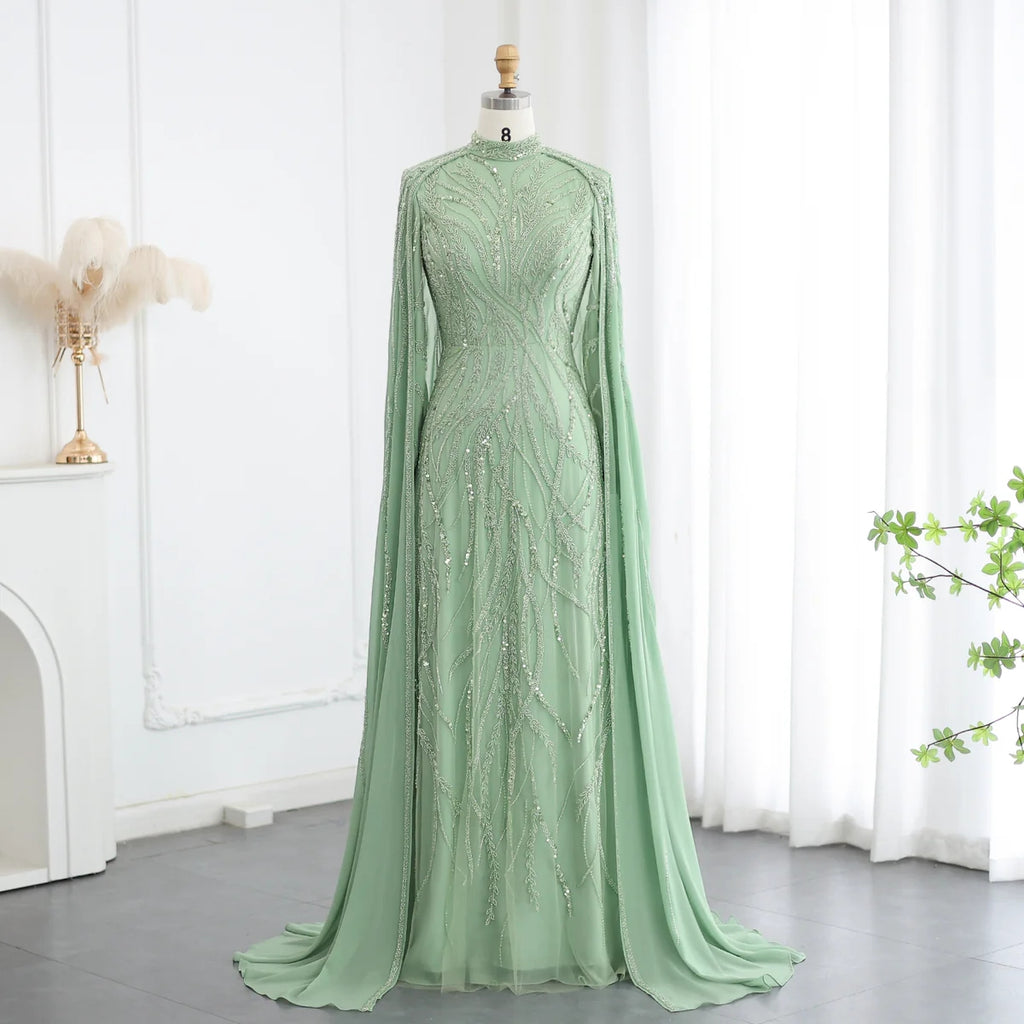Luxury Beaded Sage Green Long Sleeves Evening Dress SS387 – Jill Wish