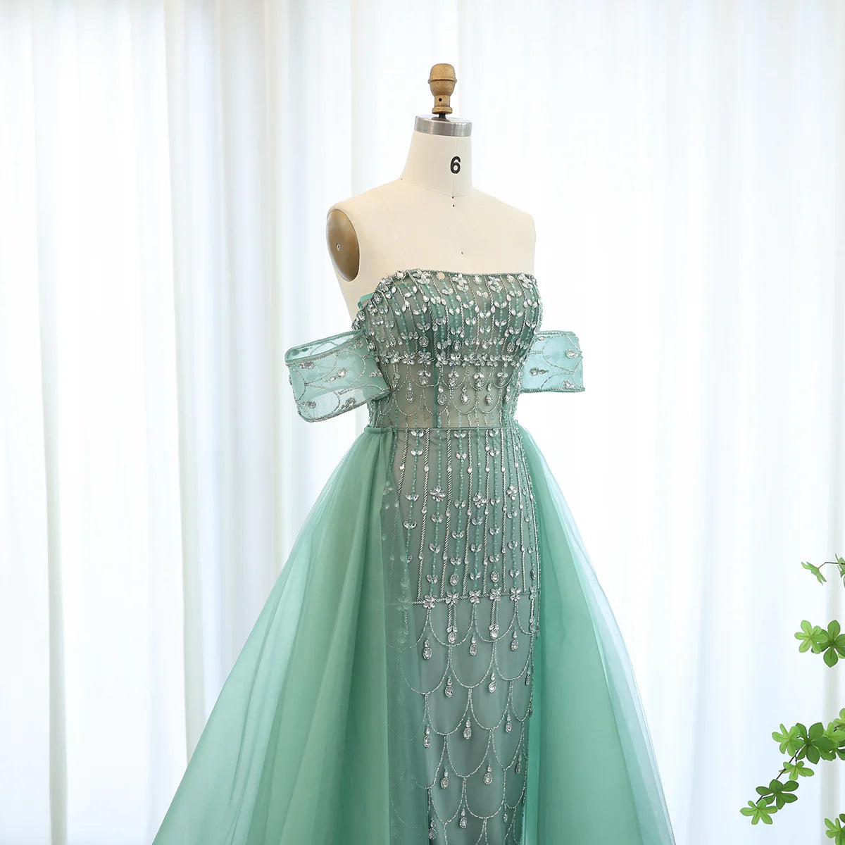 Luxury Champagne Evening Dress with Overskirt SS168