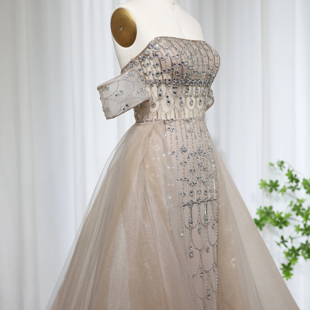 Luxury Champagne Evening Dress with Overskirt SS168