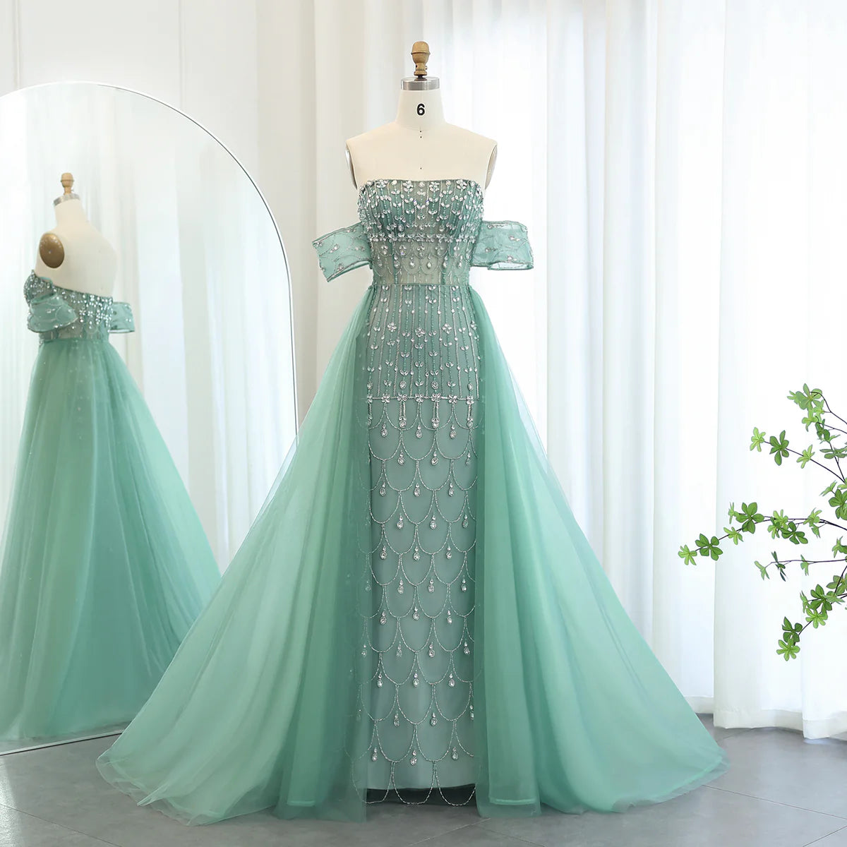 Luxury Champagne Evening Dress with Overskirt SS168