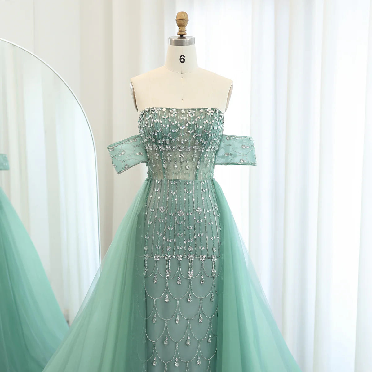 Luxury Champagne Evening Dress with Overskirt SS168