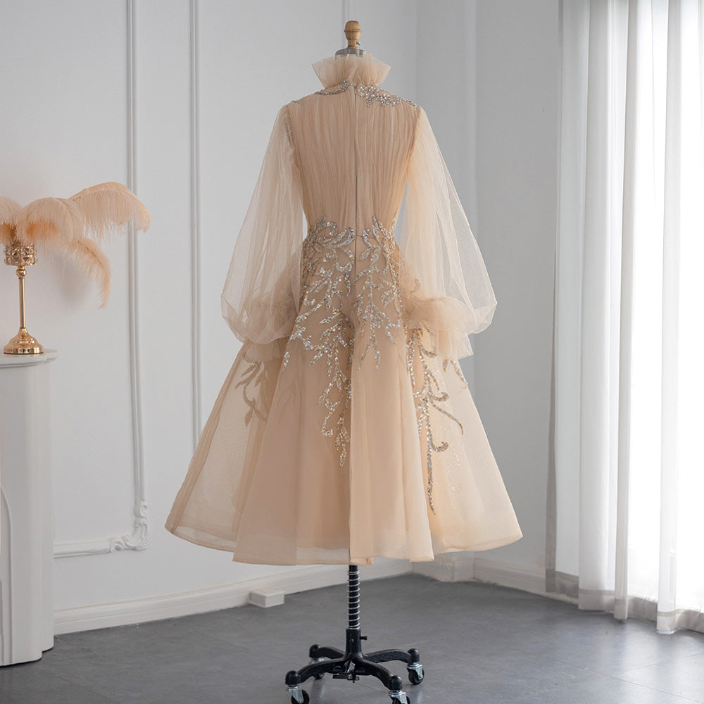 Luxury Champagne Long Sleeve Muslim Evening Dress SS496