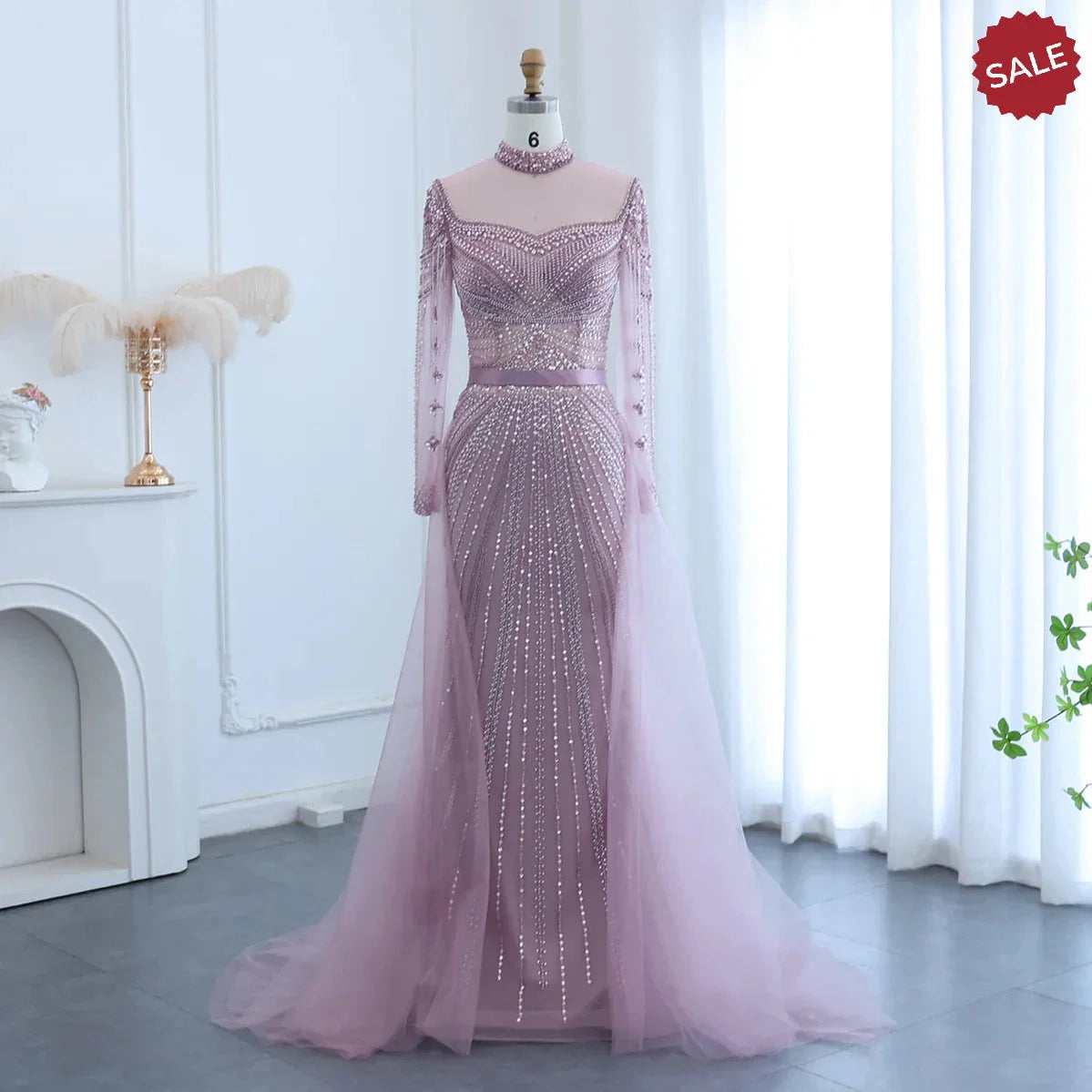 Luxury Champagne Mermaid Dubai Evening Dress with Detachable Overskirt Arabic Women Wedding Formal Party Gowns SS265