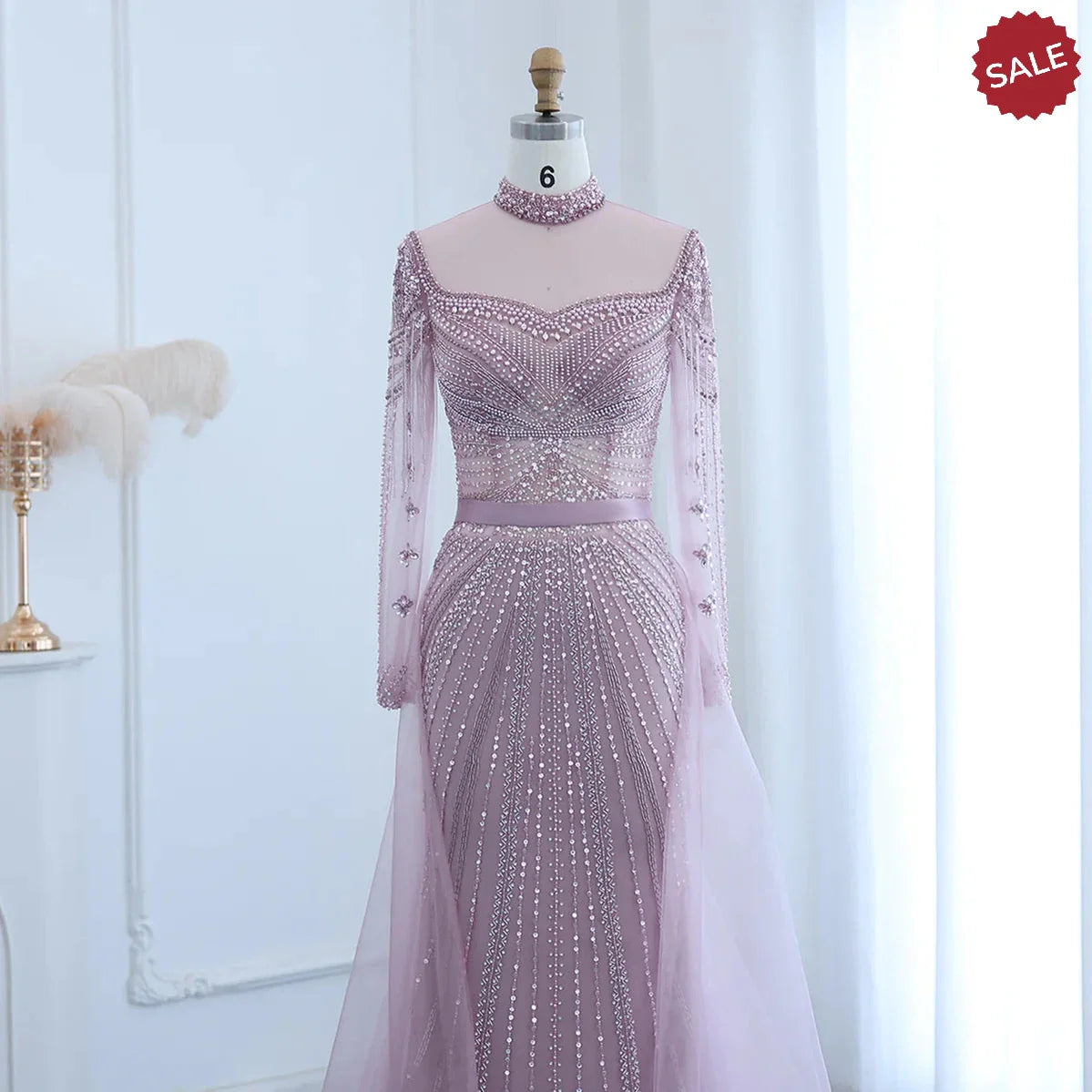 Luxury Champagne Mermaid Dubai Evening Dress with Detachable Overskirt Arabic Women Wedding Formal Party Gowns SS265