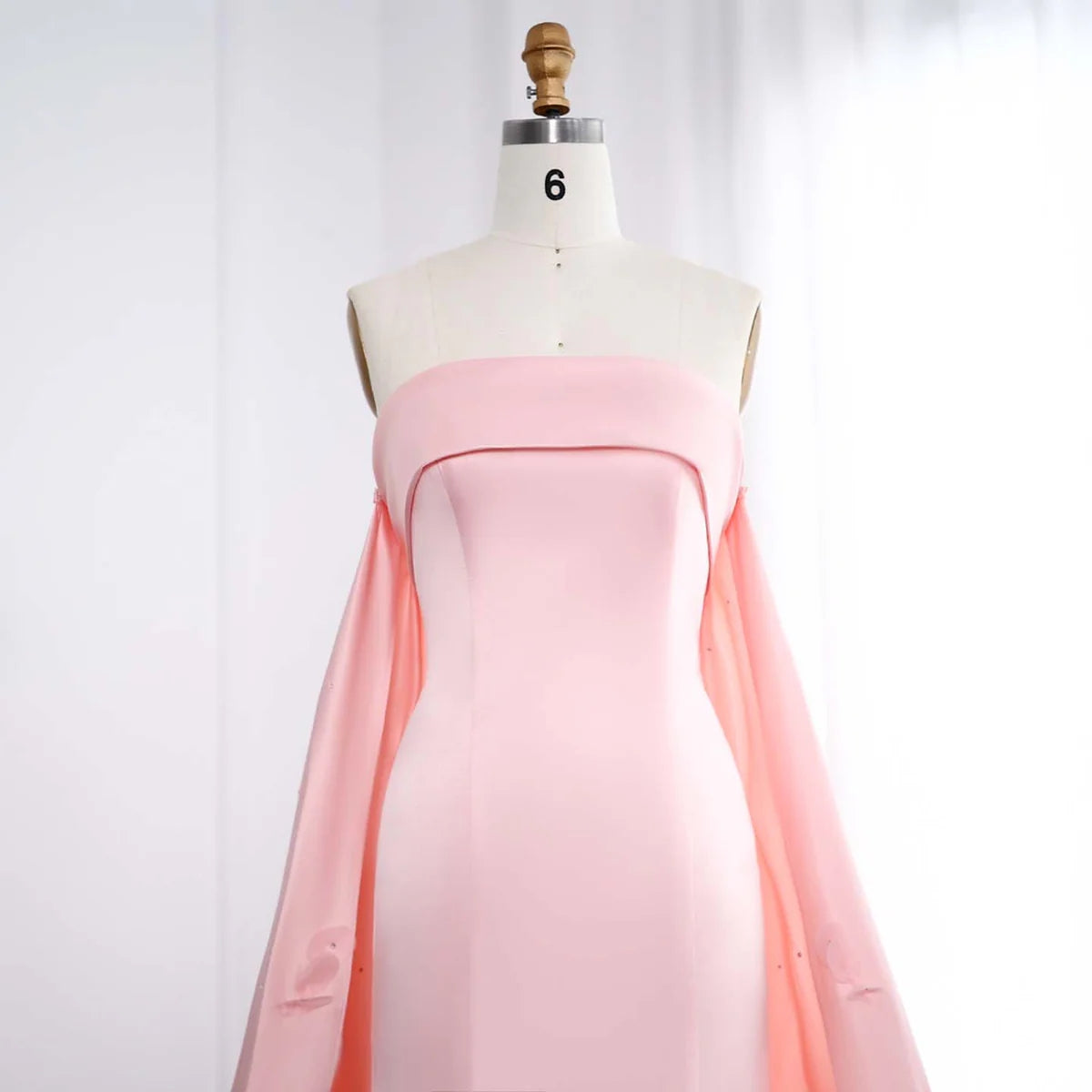 Luxury Crystal 3D Leaves Sage Green Evening Dress with Cape SS449