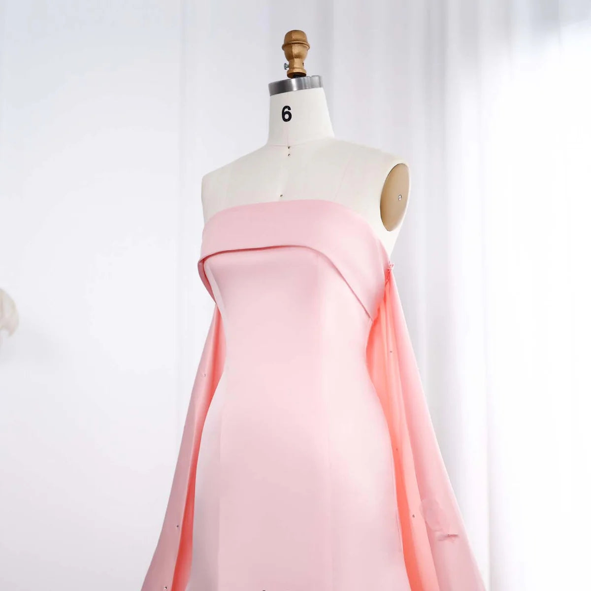 Luxury Crystal 3D Leaves Sage Green Evening Dress with Cape SS449